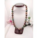 Orange, Yellow & Green Agate Necklace with Onyx Spacers - 10mm Beads - 20 Inches Long